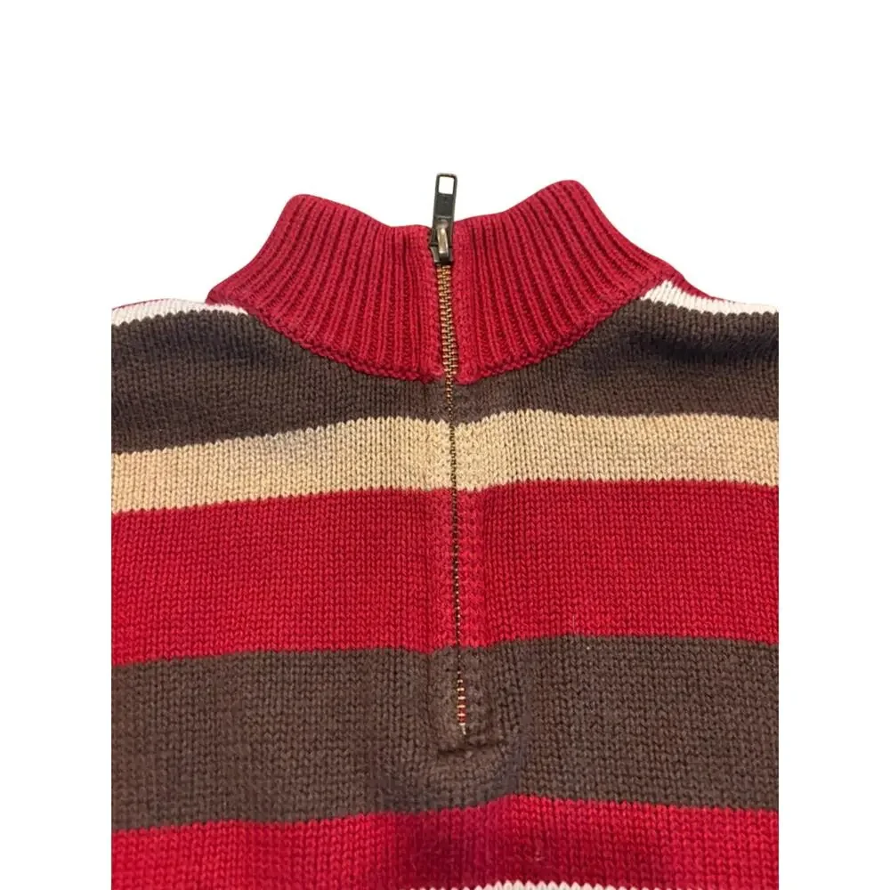 Gymboree Red & Brown Striped Half Zip Sweater Boys Size M (7-8)